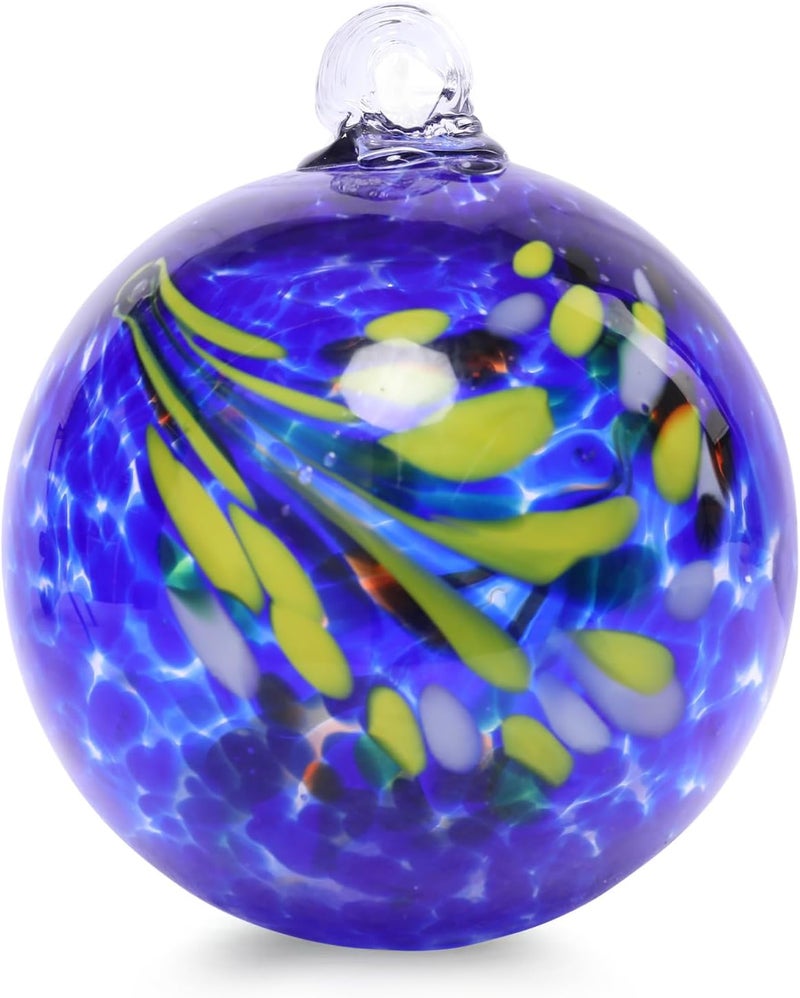 VCUTEKA Hanging Garden Gazing Ball, Hand-Blown Glass Witch Ball for Outdoor Garden Décor, 6" Blue Swirl - Image 1
